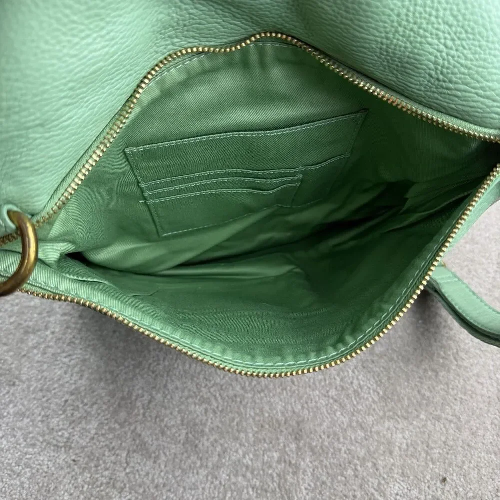 Fossil Erin Foldover Leather Tote Crossbody Bag Teal‎ green